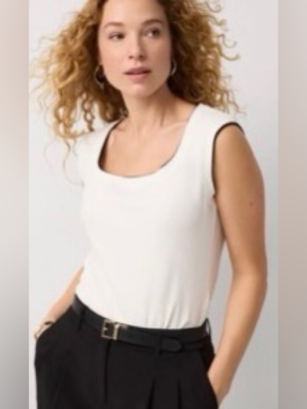 WHBM ForMe Contrast Cap Sleeve Ecru/Black Top Sz M NWT